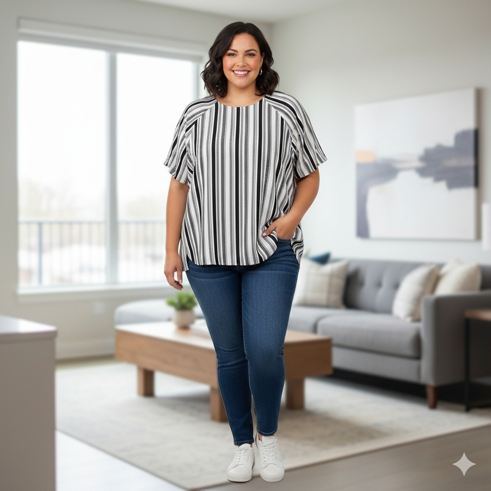 H&M Monochrome Striped Women's Blouse Size 14